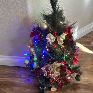 Festive Holiday Mini 2ft Christmas Tree with Red and Gold Accents